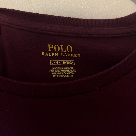Large Polo Ralp Lauren Maroon Long Sleeve Tee - Picture 3 of 3